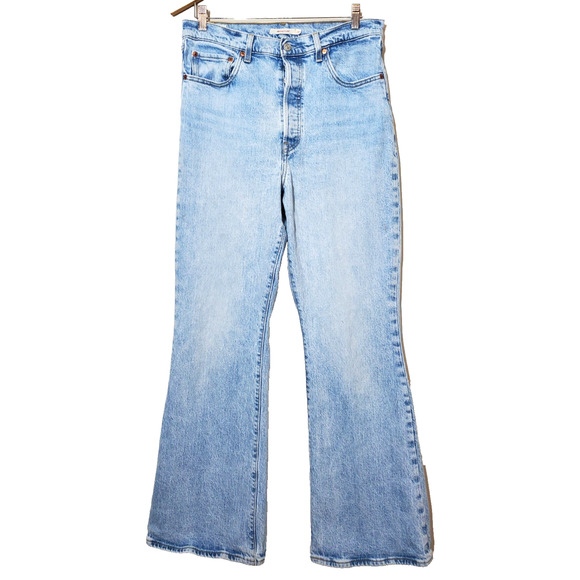 Levis Premium Ribcage Flare Jeans Womens 31 Blue High-Rise Button Fly LIGHT WASH - Picture 1 of 14